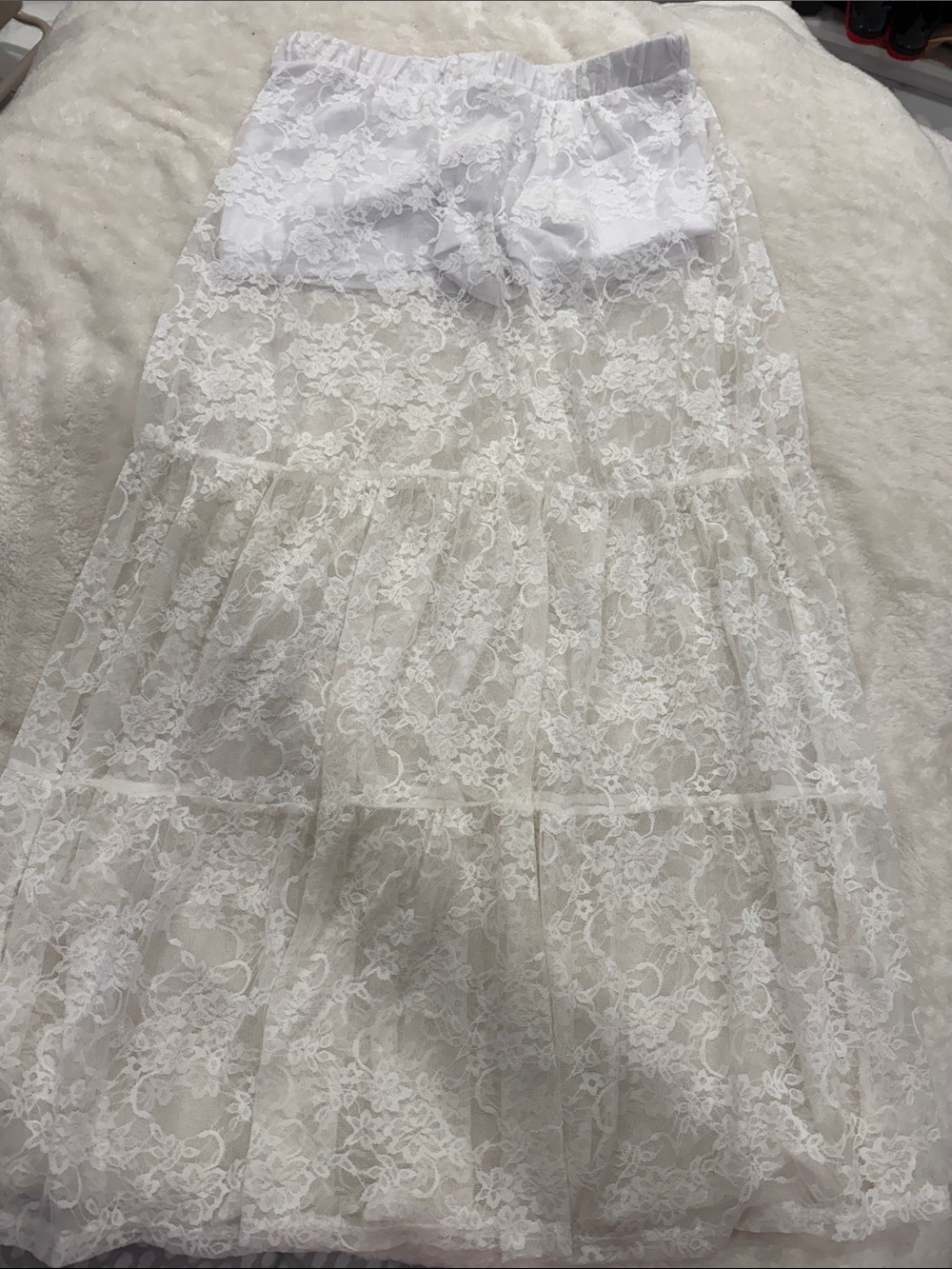 White Floral Lace Maxi Skirt